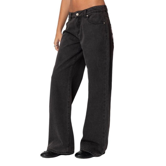 Edikted Charcoal Wide Leg Jeans size medium women nwt black washed - Picture 6 of 12
